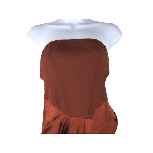CIDER Rust Crepe Satin Sleeveless Dress Asymmetrical Hem Pleated Poly Span R21 - Picture 3 of 11